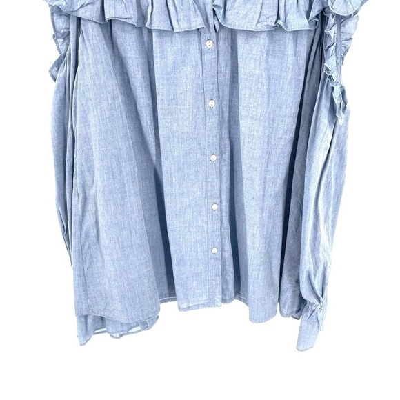 Joie Akari Ruffle Cold Shoulder Chambray Long Sleeve Button Front Blouse Top - Picture 5 of 9